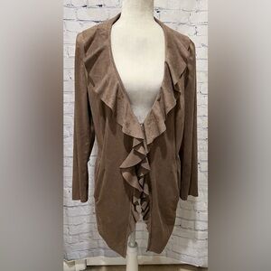 Creation L Ruffle Front Faux Suede Single Closure Lightweight Jacket Size 16